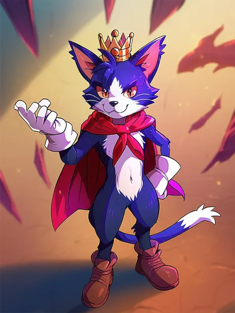 score 9 up, score 8 up, score 7 up, no text, no captions
cait sith(ff7), furry anthro male cat, crown, cape, gloves, shoes, short, 
<lora:[Hagurumarokuro (Silver Radish)] Assorted Doujin Artstyle Blend PonyXL:1.2>
<lora:Final_Fantasty_Rebirth_Cait_Sith_Character_PonyXL:.7>
