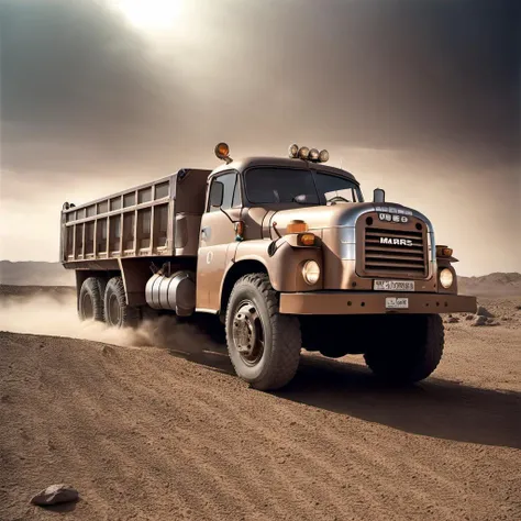 cinematic photo analog film photo scifi shiny chrome truck, strormy clouds, cinematic, mist, volumetric lights shiny, dusty sand new, dynamic view, mars desert landscape, detailed, rocks, mars desert
 <lora:Tatra148-SDXL-b:1> <lora:Grit-SDXL:1>  . faded film, desaturated, 35mm photo, grainy, vignette, vintage, Kodachrome, Lomography, stained, highly detailed, found footage . 35mm photograph, film, bokeh, professional, 4k, highly detailed