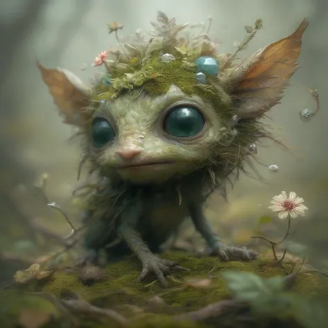 <lora:artfullytinyfae_sdxl_v1:1>,woodland creature searching for a mate,biome made of moss,twigs,flowers,gems,crystals,light,wind,energy,hope,ultra high definition,glossy,photo realistic,3d,national geographic photo of a fae caught on camera in his biome,princess and wise,with silly,