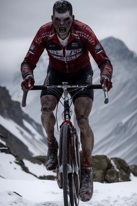 <lora:more_details:0.3> masterpiece, best quality, demonic man, hell,snow, mountains,  caves, (zombies army), highres, very detailed, creepy, scary,  kill, 8k,4k, photorealistic, jan_ullrich, cycling, upper body, focus on face  <lora:jan_ullrich-000007:1>