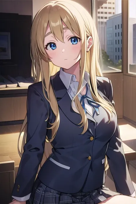 tsumugikotobuki, <lyco:tsumugikotobuki-LYCORIStest:1>,
tsumugi kotobuki, blonde hair, blue eyes, long hair,
BREAK sakuragaoka high school uniform, school uniform,
BREAK looking at viewer,
BREAK indoors, classroom,
BREAK <lora:GoodHands-vanilla:1>, (masterpiece:1.2), best quality, high resolution, unity 8k wallpaper, (illustration:0.8), (beautiful detailed eyes:1.6), extremely detailed face, perfect lighting, extremely detailed CG, (perfect hands, perfect anatomy),