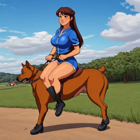 <lora:dog_ride:0.85> dogride, a girl riding a dog