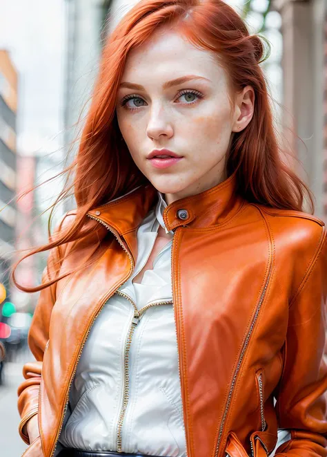 photo of (CyrsGoch:0.99), wearing (Tan leather jacket:1.3), high quality, masterpiece, 8K HDR, bokeh, sharp focus on subject, shadows, backlight, depth of field