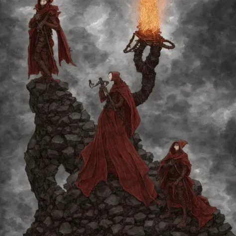 nghtmre, Dante's Hell, fire, demons, inside the infernal crater, highly detailed, Virgil wearing a long tunic standing in front of Dante with a torch in his hand, perfect photo, clean scene, hard light, high resolution photo, 4k