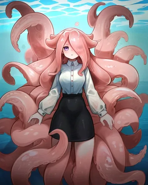 ((best quality)), ((highly detailed)), masterpiece, (detailed eyes, deep eyes), (1girl), cowboy shot, <lora:hairdetailer:.8>, <lora:aiomonstergirls_loraLocon:1>, (((scylla))), (((octopus girl))), standing, (tentacles:1.33), (suction cups:1.33), (fused:1.33), ((tentacle legs)), medium breasts, (long skirt), partially submerged, (at an appartment), <lora:EnvyCuteMix12:1>