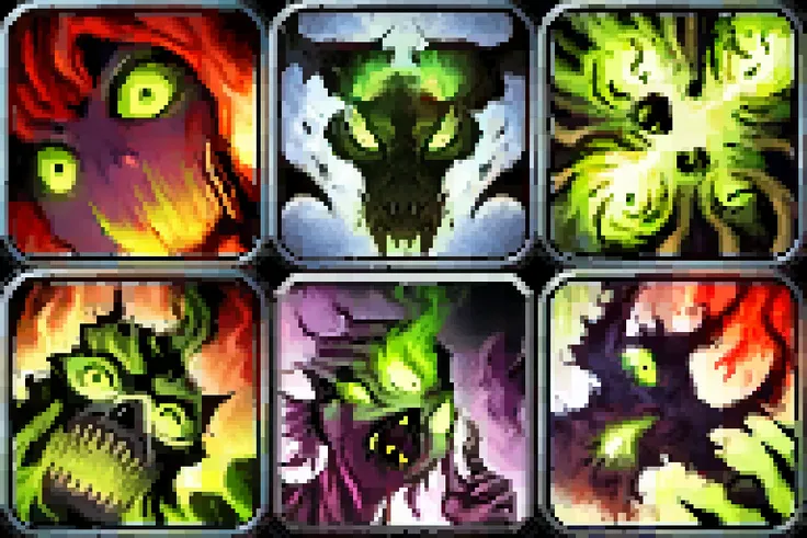 masterpiece, best quality, icon, spell, demonic, warlock, green eyes, felfire <lora:IconSpellWow_PixelV2:1>