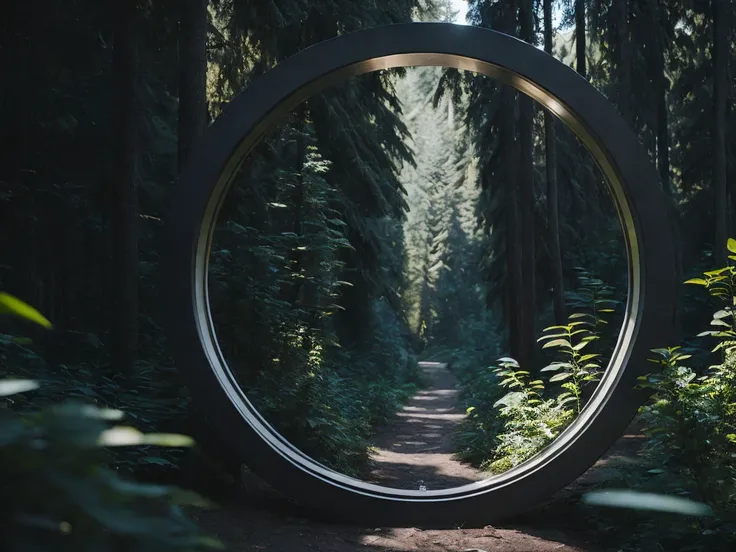 a round pedestal in the middle of a forest, matte background, ballroom background, high-end, verdant, acrylic, tape, 3d product, metal framed portal, natural background, with round face, ad image, the background is black, cap, workshop background, greenish lighting, garden environment,(8k, RAW photo, best quality, masterpiece:1.2), ulra high res, photorealistic:1.4),Cinematic Light,(soft volumetric lighting:1.2), (realistic, photo-realistic:1.37), detailed skin,professional lighting,Photography, Sharp focus, detailed ,professional lighting, photon mapping, detailed and intricate environment,highly detailed,best quality,8k artistic photography, photorealistic concept art, soft natural volumetric cinematic perfect light,MIDJOURNEY,3DMDT
