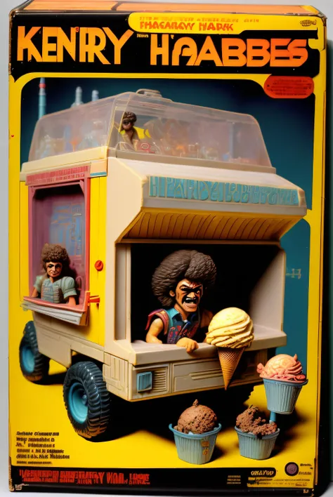 <lora:1987ActionFigurePlaysetPackaging:1>1986 Kenner and hasbroe playset and packaging, (hairy child molester in ice cream truck) with huge evil smile, lost unhappy children in the van