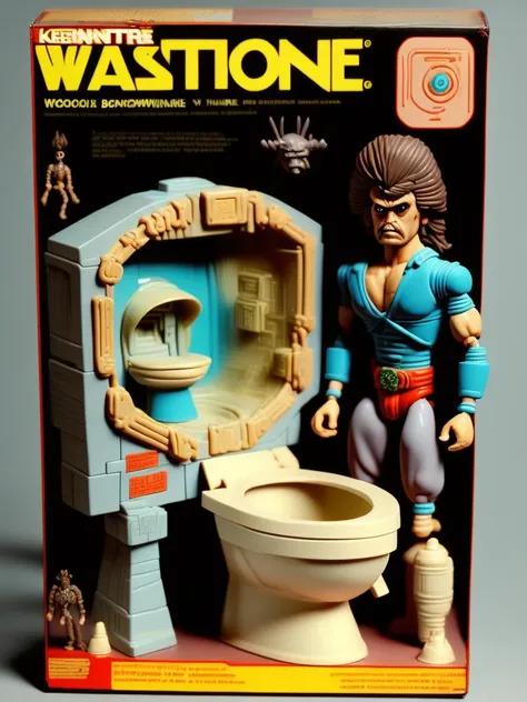 <lora:1987ActionFigurePlaysetPackaging:1>1987 Kenner action figure playset packaging from toy line based on Chocolate Brownie Monster vs the Toilet Bowl photographed by Haris Nuken, hyper detailed, enhanced eyes, Cinematic still shoot, F/2.8, 16k, Rim Lighting, Cinematic Lighting, Volumetric Lighting, Beautiful Lighting, insanely detailed, hypermaximalist, hyper realistic, super detailed