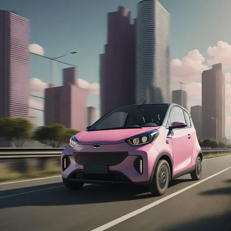 drc city car pink driving fast on the highway, cityscape in the behind, by Simon Stalenhag, masterpiece, best quality, anime, highly detailed background, perfect lighting, best quality, 4k, 8k, ultra highres, raw photo in hdr, sharp focus, intricate texture, best quality, 4k, 8k, ultra masterpiece, 4K, high quality, dgtlv2 <lora:drccitycar_v0.3-000002:1> <lora:21Stalenhag:.5>