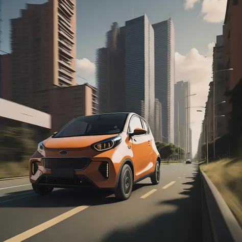 drc city car orange, driving fast on the highway, cityscape in the behind, by Simon Stalenhag, masterpiece, best quality, anime, highly detailed background, perfect lighting, best quality, 4k, 8k, ultra highres, raw photo in hdr, sharp focus, intricate texture, best quality, 4k, 8k, ultra masterpiece, 4K, high quality, dgtlv2 <lora:drccitycar_v0.3-000002:1> <lora:21Stalenhag:.5>
