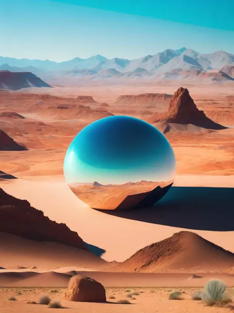 <lora:BeepleMikeWinkelmann:1>a strange looking object in the desert with a sky background and mountains in the background by Beeple Mike Winkelmann