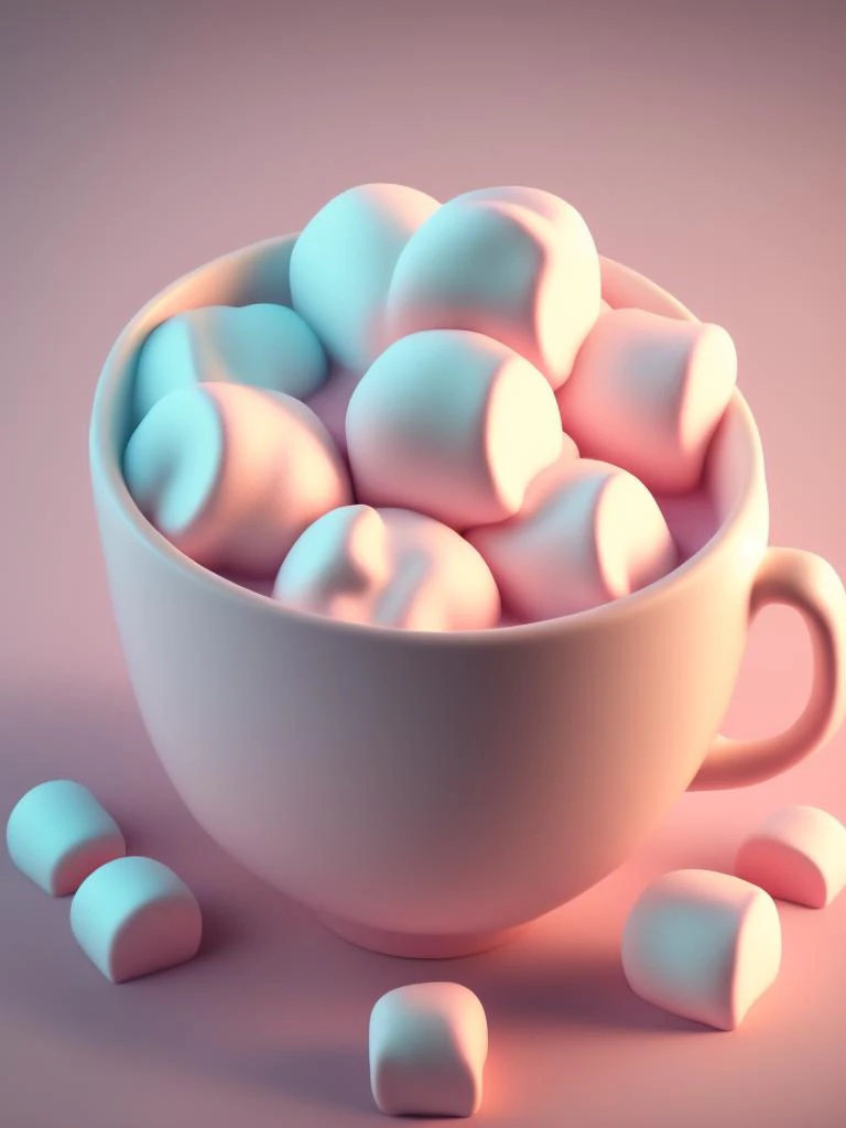 <lora:CuteClayEmojis:1>Marshmallows in a mug on a white background close-up and copy space. Marshmallow in cocoa or hot chocolate top view on a pink background. a high-resolution image. Diffuse reflection of light. Ambient light. insanely photorealistic, beautiful lighting, sharp-focus, 8k, intricately-detailed, wide angle shot,ray tracing, pond, reflections, ray traced reflections, volumetric lighting