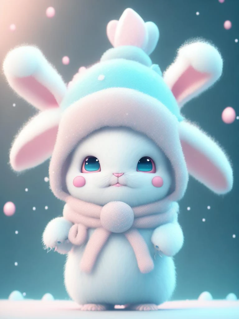 <lora:CuteAnimalsWearingKnitWoolHats:1>front view,small and cute anthropomorphic whit fluffy rabbit cub, in a winter season, wearing a cute pink tiffany blue hat, wearing a cool royal highend uniform, full body, standing, symmetrical ears, bright big eyes, sweet smiling face, holding a lotus, chinese new year scene, fluffy snow, complex hairy details, soft movie lighting, 8k, portrait, pokmon animation style, octane rendering, rendering in the unreal engine, high quality v 4 2