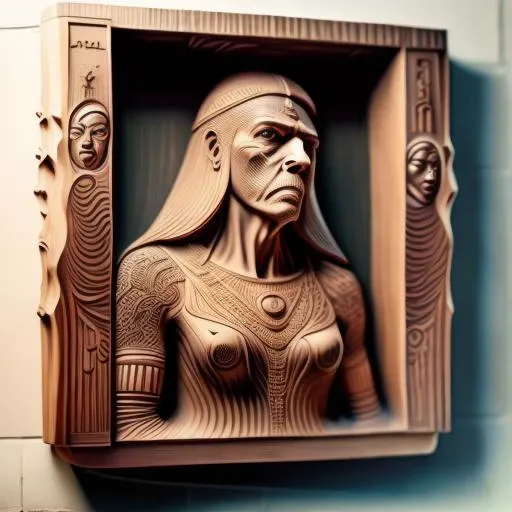 ( bill reid style wood carving of dystopian 5g renaissance apocalypse epiphany :1.1), 3d, vray, 8k ,expansive,realism, native american totem , carving, wood,<hypernet:dantionMarbleStatues_10:1> (<lora:BAS-RELIEF:1> <lora:cursed images:1>:1.2)