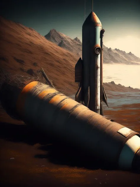 <lora:FilipHodas:1>abandoned rocket,grungy,broken,rusted,futuristic,glacier mountains,vegetation on the rocket,rocket tilted 45 degree angle,dusky night,twinmotion render,ultra HD,volumetric light