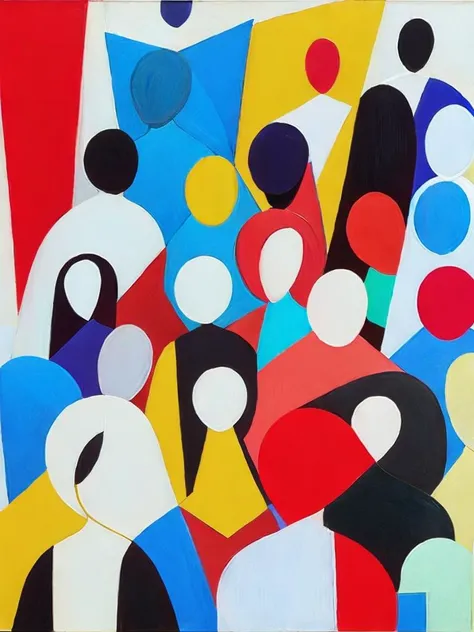 <lora:GeorgeCondo:1>a painting of a group of people with different colored faces and body shapes by George Condo