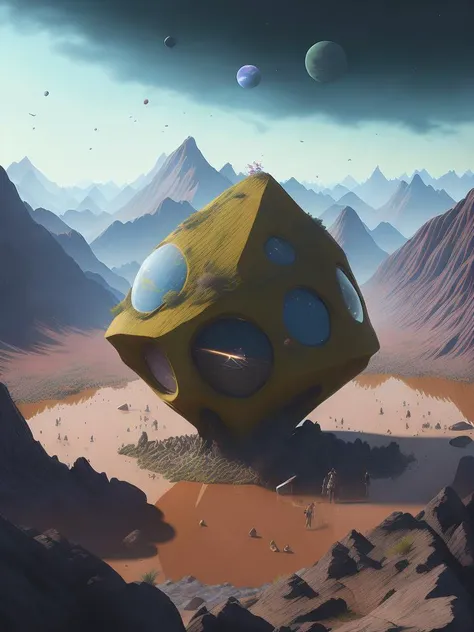 <lora:FilipHodas:1>a gem filled flat world, planets, octane render, surreal