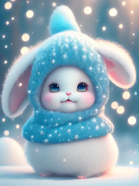 <lora:CuteAnimalsWearingKnitWoolHats:1>a winter full of regret, drifting snow, a super cute baby pixar style white fairy rabbit, shiny snowwhite fluffy, big bright eyes, fluffy tail, wearing a cyan sweater, wearing cyan a hat, smile,delicate and fine, fairy tales, incredibly high detailed, pixar style, bright color , natural light, simple background with pure color,5 and octane render, trending on artstation, gorgeous,ultra wide angle, 8k,hd realistic, 8k hd,mobile pictures, v 4 q 2 2