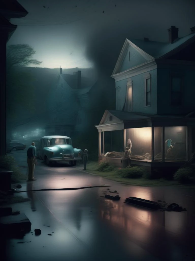<lora:GregoryCrewdson:1>car accident in the mountains by gregory crewdson