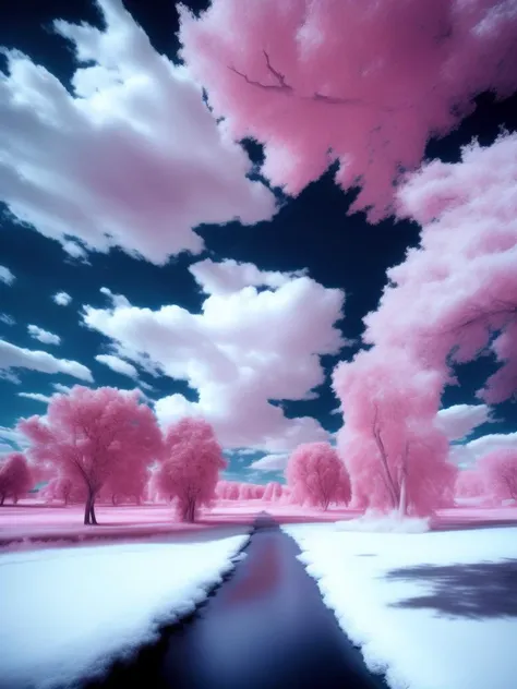 <lora:Infrared:1>beautiful infrared landscape with trees and clouds