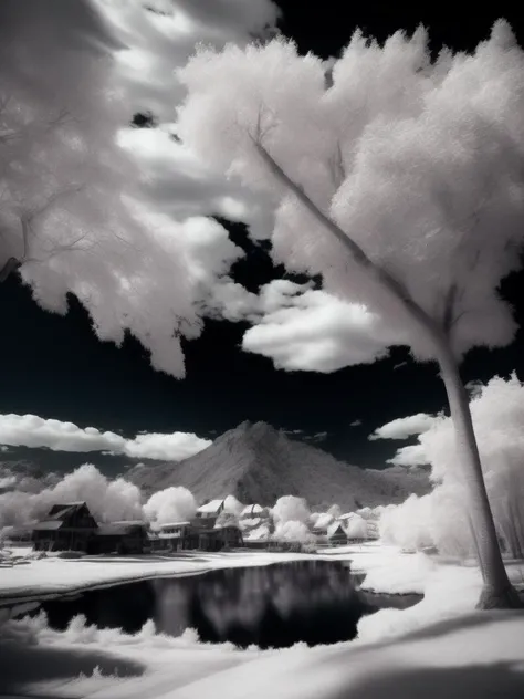 <lora:Infrared:1>a black & white monochrome image of a landscape captured with an 830nm infrared filter + cinematic shot + photo taken by ARRI, photo taken by sony, photo taken by canon, photo taken by nikon, photo taken by sony, photo taken by hasselblad + incredibly detailed, sharpen, details + professional lighting, photography lighting + 50mm, 80mm, 100m + lightroom gallery + behance photography + unsplash