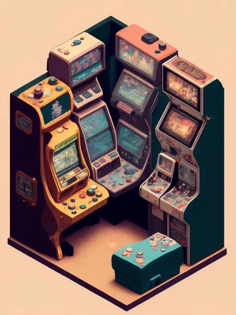 <lora:IsometricCutaway:1>an isometric cross section of a hidden room filled with arcade games, 80s video store, sonic, blockbuster, 1980s game, nostalgic and cool
