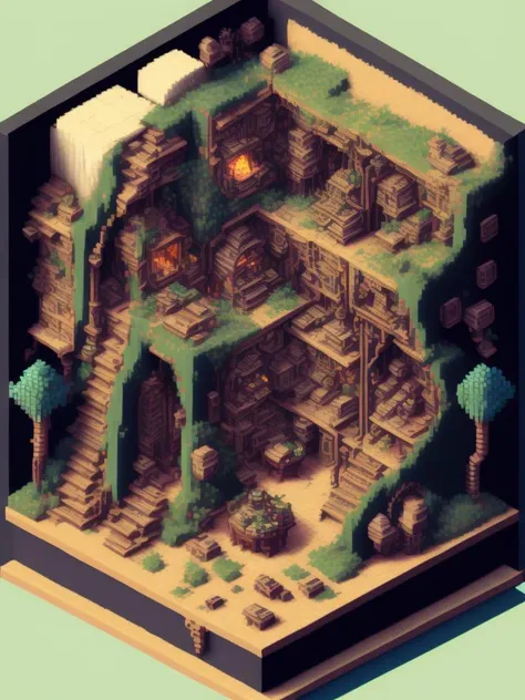 <lora:IsometricCutaway:1>Isometric clean pixel art image cutaway of inside of a lord of the rings castle bustling with elves, hobbits, humans, style of tekkonkinkreet