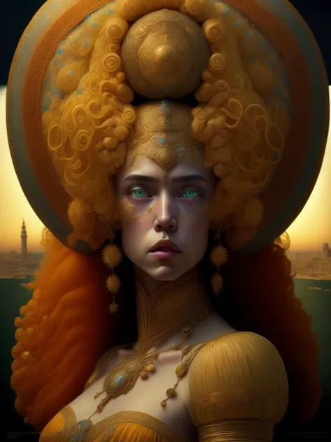 <lora:JamesC.Christensen:1>James Christensen,style, the Persian Queen, Supreme Beauty, goddess of the sun, exquisite detail, 30-megapixel, 4k, 85-mm-lens, sharp-focus, intricately-detailed, long exposure time, f/8, ISO 100, shutter-speed 1/125, diffuse-back-lighting, award-winning photograph, facing-camera, looking-into-camera, monovisions, elle, small-catchlight, low-contrast, High-sharpness, facial-symmetry, depth-of-field, golden-hour, ultra-detailed photography, shiny metal surface with intricate swirling mother of pearl inlays, raytraced, global illumination
