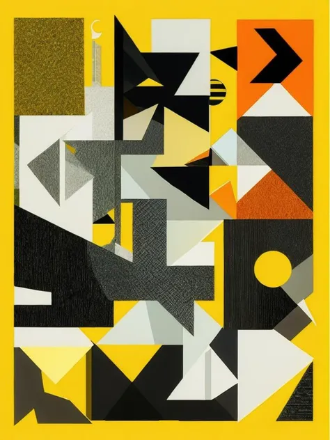 a collage of different type of art with a yellow background and black, white, orange, and yellow colors by Jonathan Barnbrook