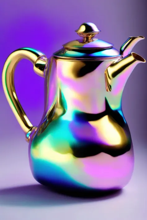 <lora:MADEOFIRIDESCENTFOIL:1>MADE OF IRIDESCENT FOIL holographic ceramic teapot