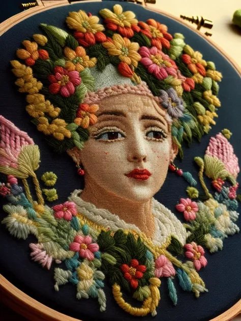 <lora:NEEDLEPOINT:1>NEEDLEPOINT style broderie berbere sur un ruban grenat