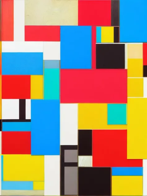 <lora:RobertRauschenberg:1><lora:RobertRauschenberg:1>a collage of different colored squares and numbers on a wooden surface with a red, yellow, blue, green, and black background by Robert Rauschenberg