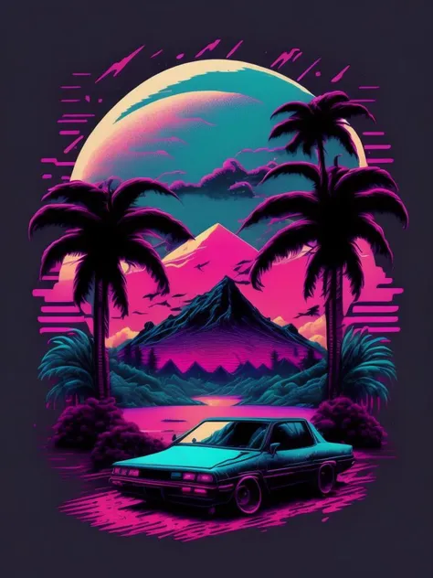 <lora:SynthwaveT-shirt:1>tshirt design, vaporwave style, aesthetic, chill, sad, lofi style, ultra detailed, background, landscape, highly detailed, 8k, hd