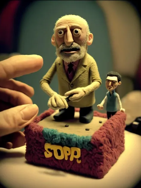 <lora:STOP-MOTIONANIMATION:1>STOP-MOTION ANIMATION style wool shirt cartoon, directed by Alexandro Jodorowsky, creative, trippy, extreme detail, claymation, playdoh, minature