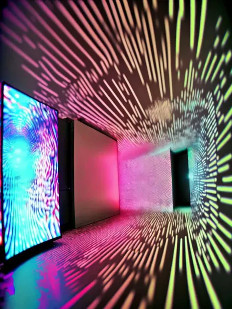<lora:VIDEOINSTALLATION:1>VIDEO INSTALLATION style Light source in the room, installation art, movable