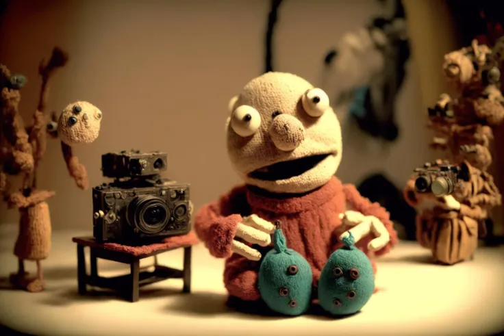 <lora:STOP-MOTIONANIMATION:1>STOP-MOTION ANIMATION style sock puppet theater documentary footage, learning the horrible truth, Kodak 35mm film stock, experimental film