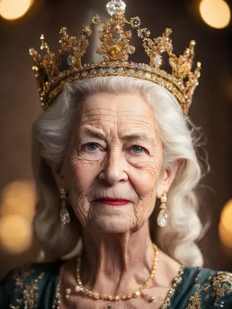 photography of on old queen wearing gold and diamond crown,weathered face,looking at viewer,face focus,bokeh,realistic,hdr,hyperdetailed,cinematic,intricate details,abstract background,