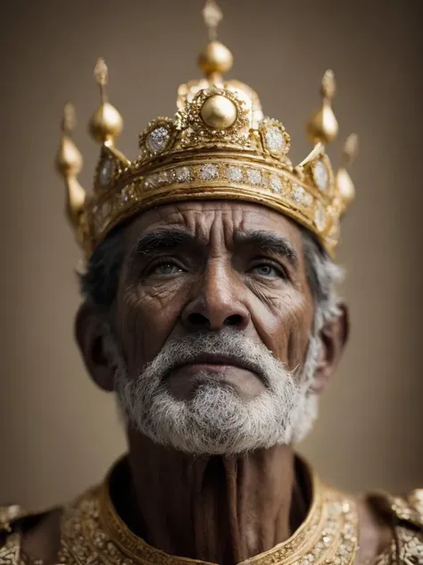 photography of on old king wearing gold and diamond crown,weathered face,looking at viewer,face focus,bokeh,realistic,hdr,hyperdetailed,cinematic,intricate details,abstract background,