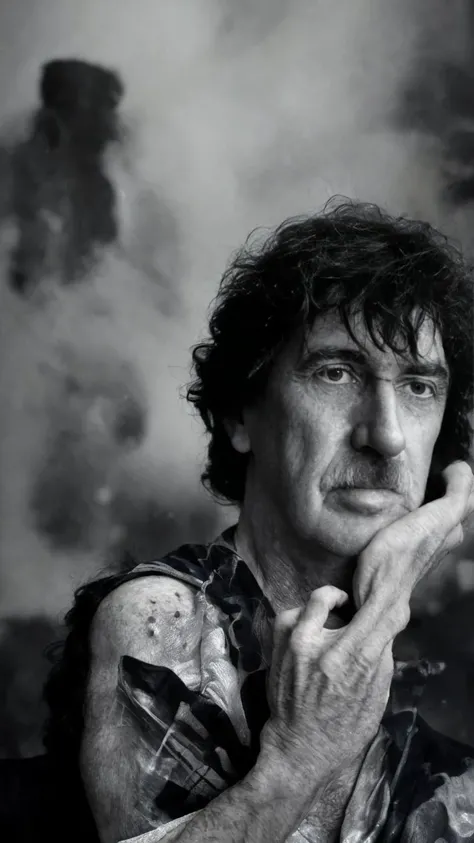((best quality)), ((masterpiece)), ((realistic)), A striking portrait photo showcasing a man (g4rcia:1), taken in a studio setting. The lighting should be dramatic, with directional light casting interesting shadows. The artwork should be created in the style of Annie Leibovitz, using photography as the medium. The color scheme should be black and white, with high contrast, accentuating the subject's features. It should be a high-definition portrait. on eye level, scenic, masterpiece. <lora:g4rcia:1>