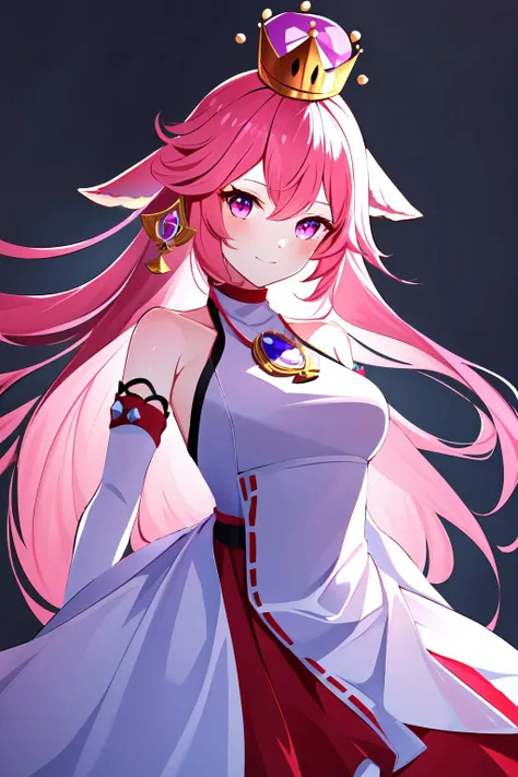 Highly detailed, High Quality, Masterpiece, beautiful, SuperCrown, super crown, <lora:SuperCrown:1>, 1girl, dress, cowboy shot, solo, yae miko, Yae_Miko \(genshin impact\), Yae_Miko:1.2, pink eyes, long hair, pink hair, animal ears, <lora:Char_GenshinImpact_YaeMiko:0.5>