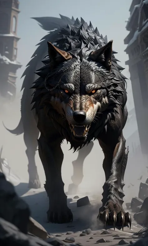 fenrir2023, fantasy setting, 8k, uhd, photorealistic, masterpiece, detailed , chained, trending on artstation,