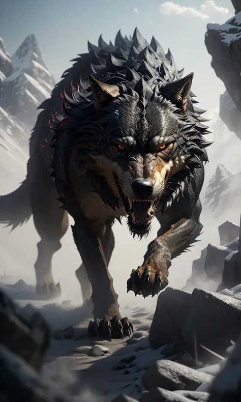 fenrir2023, fantasy setting, 8k, uhd, photorealistic, masterpiece, detailed , chained, trending on artstation,