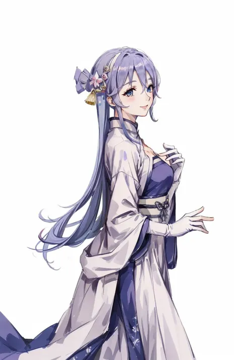 1girl,solo,shizuru,(china dress:1.3),(chinese clothes:1.4),qipao,White gloves,[blue hair|purple hair],Chinese style hair accessories,hairpin,clothes1beizi,hanfu,light smile,happy,blue eyes,Long hair,best quality,highly detailed,masterpiece,ultra-detailed,illustration,elbow gloves,partially fingerless gloves,Detailed background,Wash painting,shukezouma,ukiyo-e,BREAK,Chinese-style room,Plum blossom, <lora:Clothes_beizi:0.4>, <lora:shizuru-000009:1:CR>