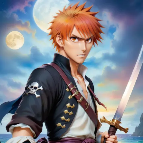 watercolor painting breathtaking ethereal fantasy concept art of ethereal fantasy concept art of watercolor painting kurosaki ichigo as a pirate, orange hair, skull, handmade, delicate, impressionistic, bright, vivid, colorful, highly detailed, magnificent, celestial, ethereal, painterly, epic, majestic, magical, fantasy art, cover art, dreamy, <lora:ichigov2:0.8>, magnificent, celestial, ethereal, painterly, epic, majestic, magical, fantasy art, cover art, dreamy, masterpiece, award-winning, professional, highly detailed, handmade, delicate, impressionistic, bright, vivid, colorful, highly detailed