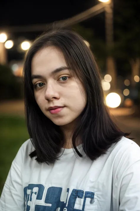 high quality, night photo, hyper realistic portrait photo of 18 y.o girl, pale skin, wearing casual clothes, bokeh, <lora: IndonesiaGirlv3:1>