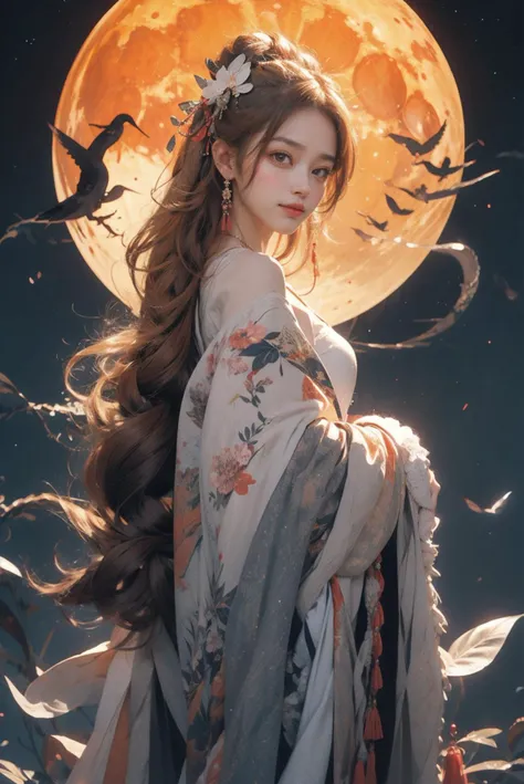 (masterpiece:1.2), best quality,PIXIV, As the moon,
1girl,solo,breasts,offshoulder,
moon, traditional dress, red eyes, blonde,  fluttering petals, hair accessory, fringe, small smile, soft blush, sakura print,
depth of field,
<lora:As the moon_20230809104912:0.85>
 <lora:anxiang:0.4>