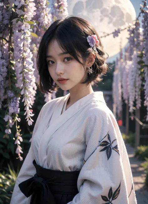 (masterpiece:1.2), best quality,PIXIV, As the moon,
short hair, moon,Hair Accessories, hakama,hair over one eye, violet hakama, wisteria print,hands down,
from front,
<lora:As the moon_20230809104912:0.6>     <lora:FilmVelvia3:0.4>