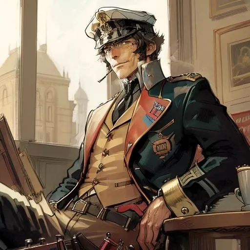 a man in an uniform, hugo_pratt_style <lora:Pratt_v3-000016:0.8>