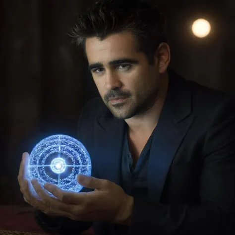 upper body, colin farrell as a fortune teller seeing future with his orb, detailed, realistic, 8k uhd, high quality, realistic, high definition, 8k, (masterpiece, best quality:0.6), professional, 4k, highly detailed, intricate details, dof <lora:Colin-000013:0.6>, solo,